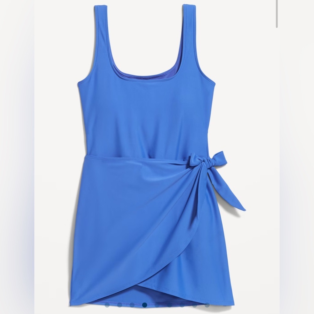 NWT Old Navy Wrap-Front Matte Side Tie Crayon Blue Swim dress Size 2X
